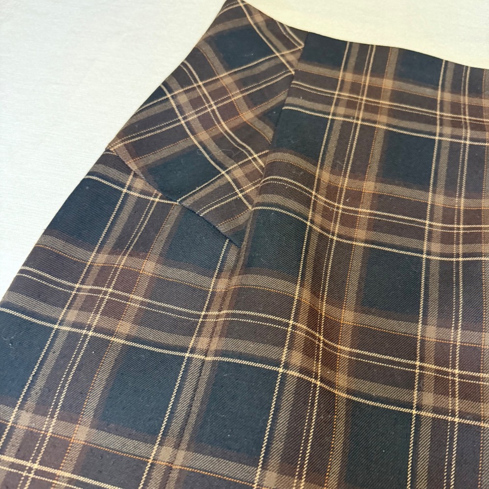 Body by Victoria Pencil Skirt Womens 4 Brown Plaid Wool Blend Pleated back Midi - Picture 9 of 12
